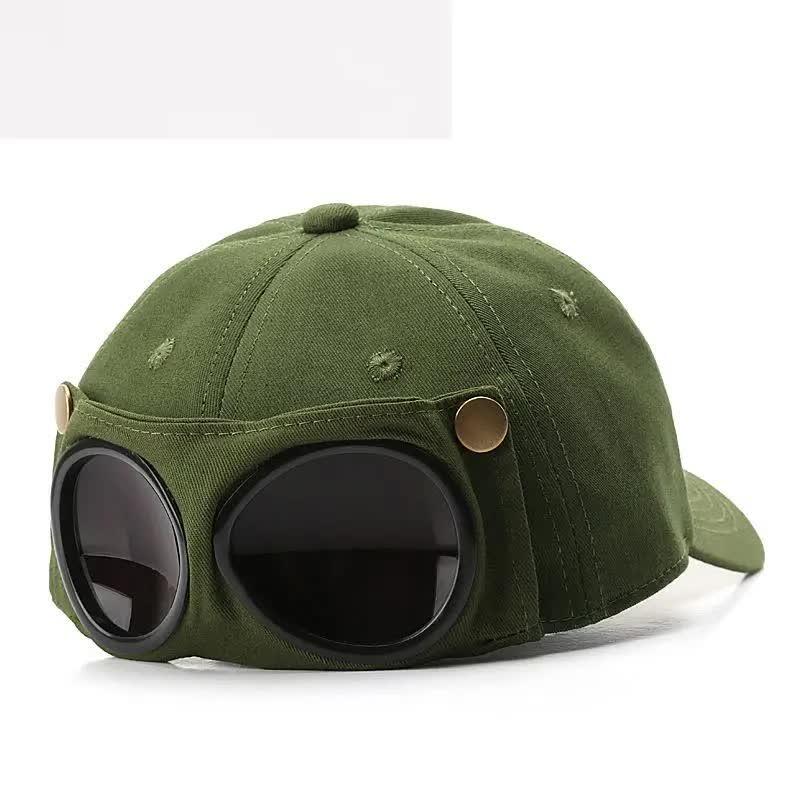 Army Green Stylish Aviator Goggle Baseball Cap