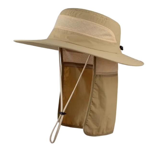 Wide Brim Sun Hat with Neck Flap  Safari Cap Mesh Breathable - Khaki