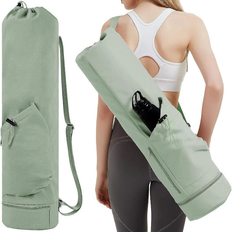 Green Durable Yoga Mat Carry Bag (Mugs are filming props, not included)