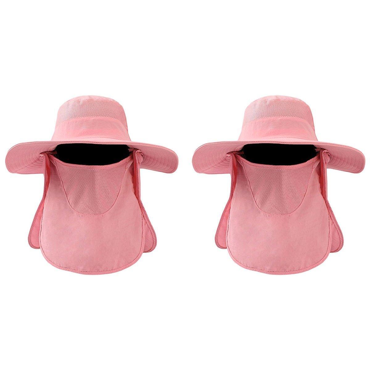 2PCS Outdoor Hat Men Women Sun Protection Fishing Hat - Pink