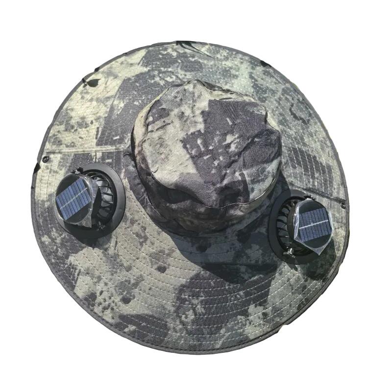 Camouflage Green  Sun Hat with Round Solar Panel & TypeC Interface
