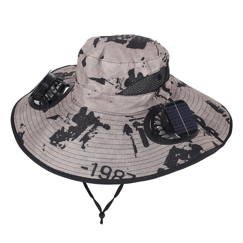Camouflage Khaki  Sun Hat with Square Solar Panel & TypeC Interface
