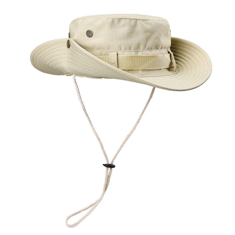 Beige Foldable Wide Brim Sun Hat Unisex Bucket Safari Cap