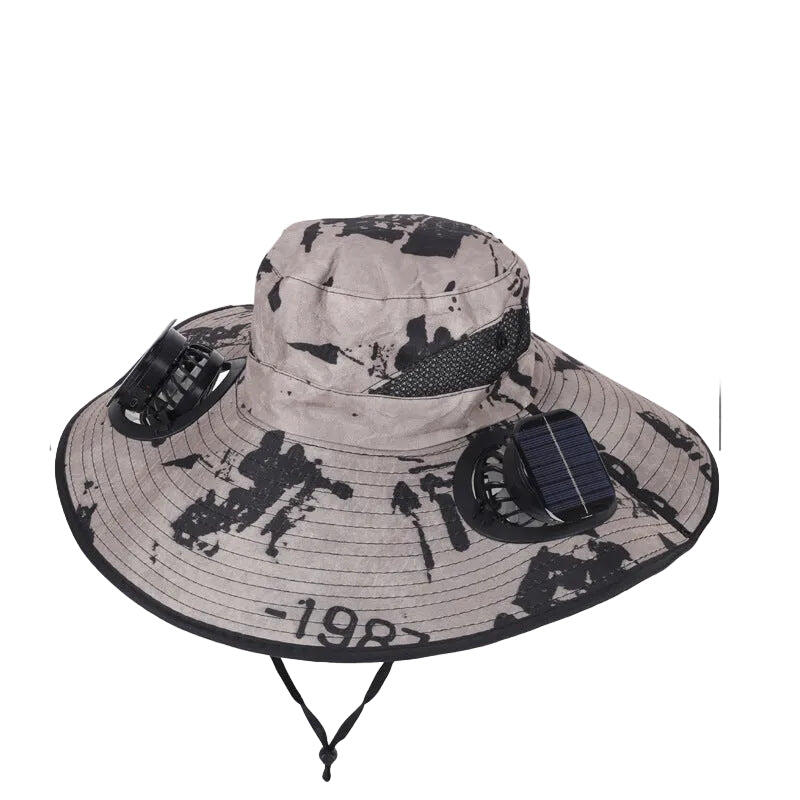Camouflage Green  Sun Hat with Square Solar Panel & TypeC Interface