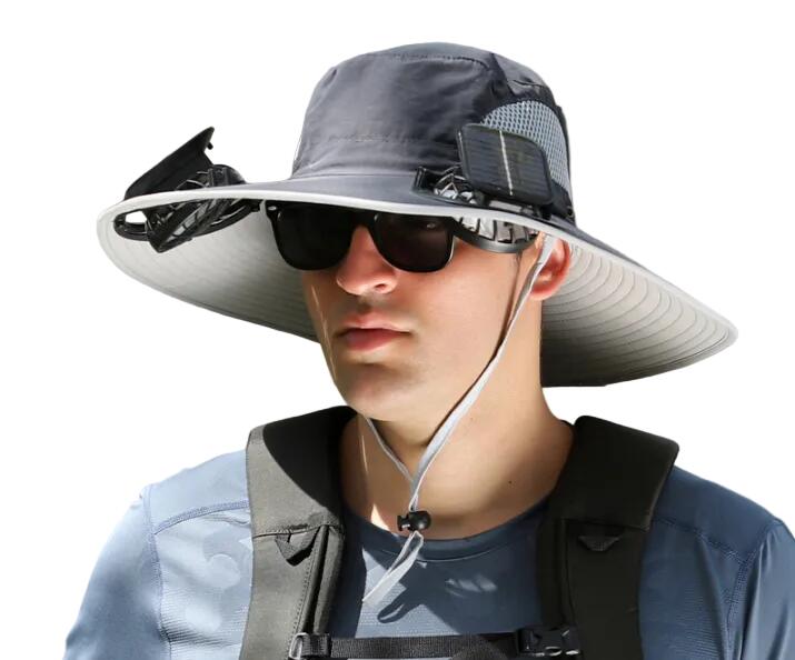 Dark Grey Dual Solar Fan Hat with Rechargeable Battery