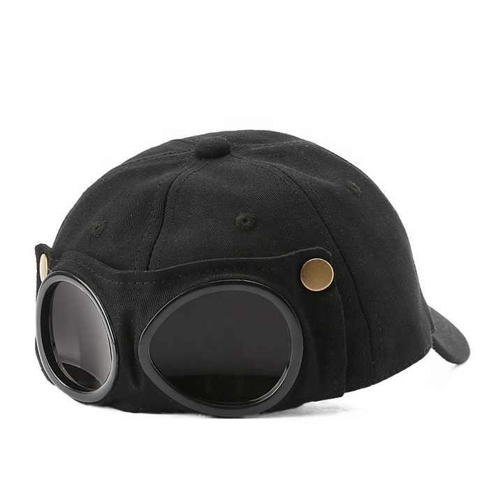 Black Stylish Aviator Goggle Baseball Cap