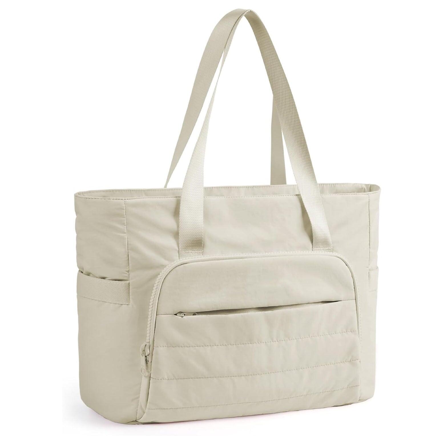 Beige Versatile Women's Gym Tote Bag with Yoga Mat Strap