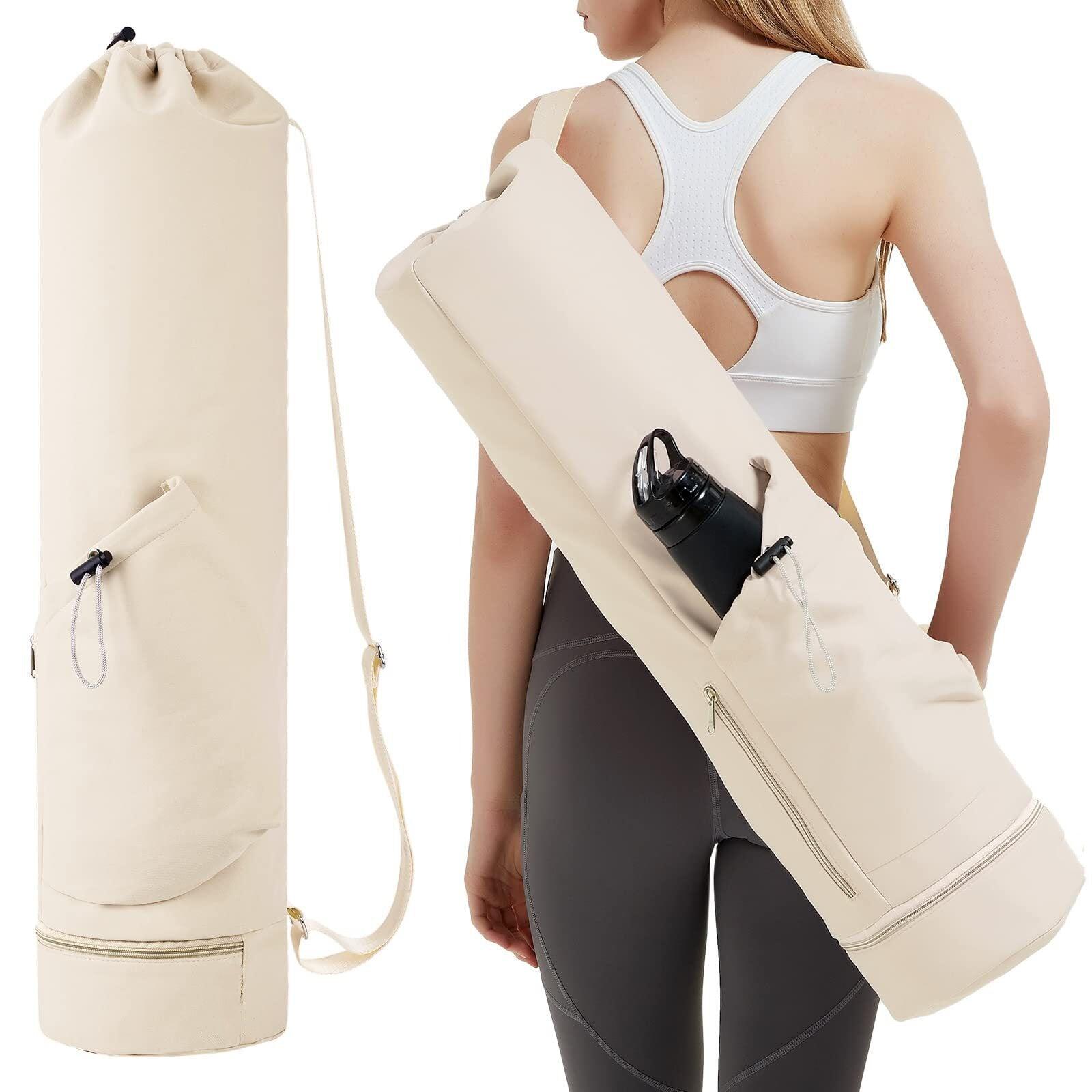 Beige Durable Yoga Mat Carry Bag (Mugs are filming props, not included)