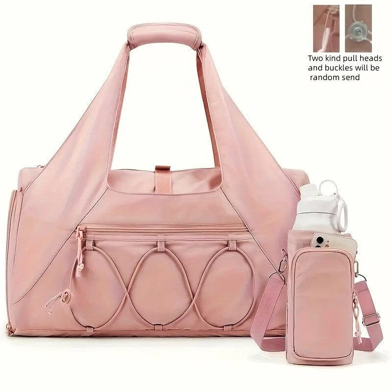 Pink High-Capacity Yoga Gym Duffel Set with Bonus Bottle Phone Pouch