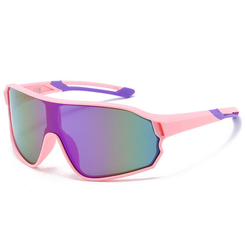 Fashionable Sports Sunglasses with Colorful Mirror Lenses - Pink