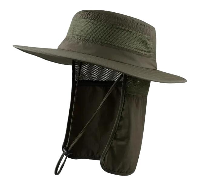 Wide Brim Sun Hat with Neck Flap Safari Cap Mesh - Green