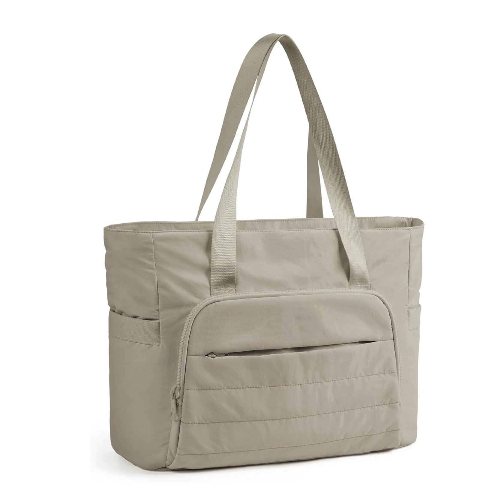 Light Tan Versatile Women's Gym Tote Bag with Yoga Mat Strap