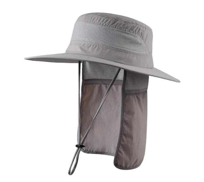 Wide Brim Sun Hat with Neck Flap  Safari Cap Mesh Breathable - Dark Grey