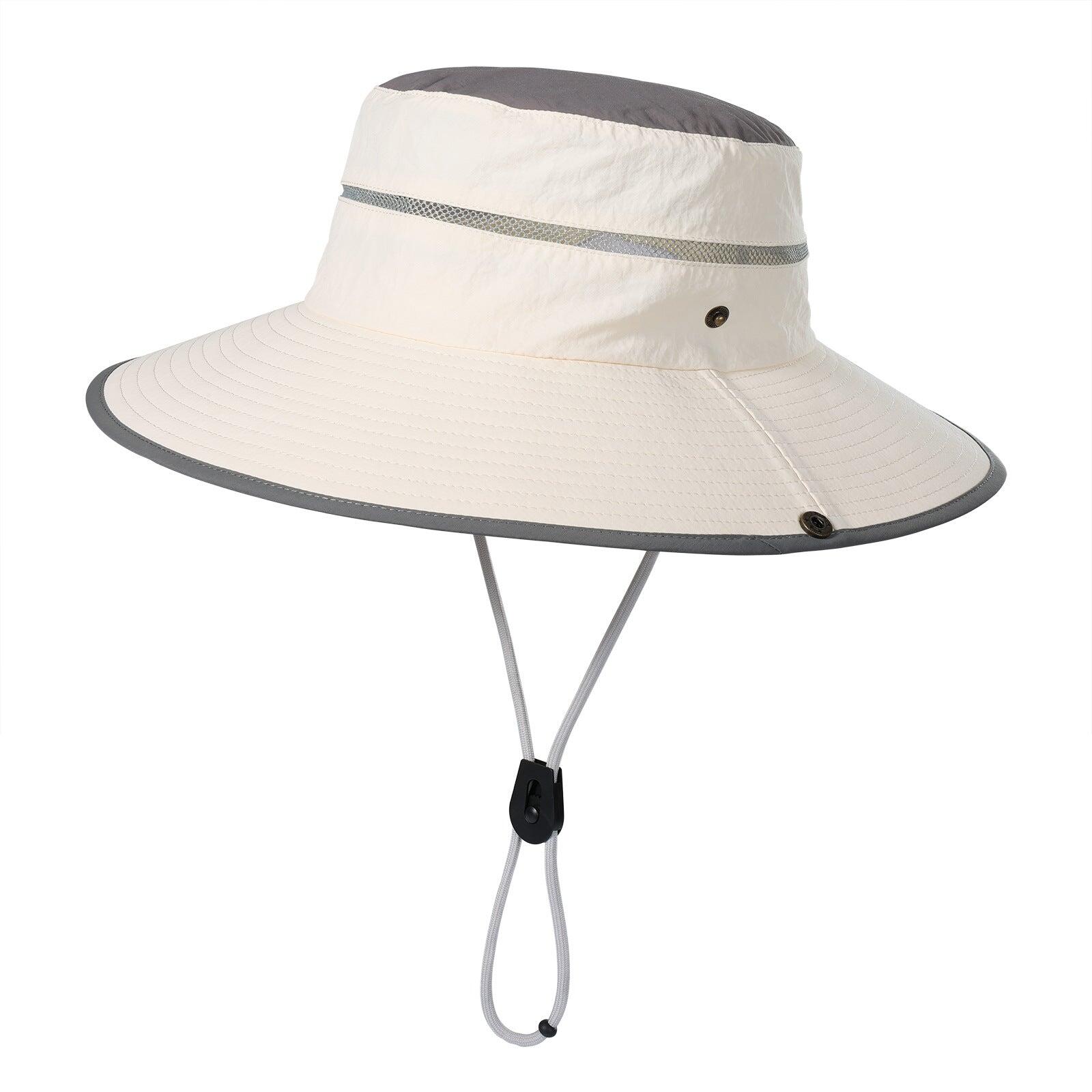 White Foldable Wide Brim Sun Hat Unisex Bucket Safari Cap
