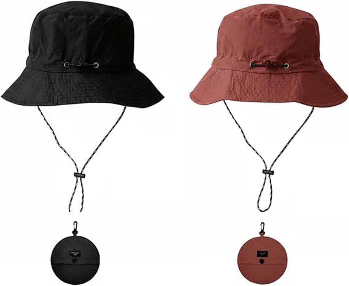 Bucket Hat Unisex With Removable Chin Strap - 2-Piece (Black + Brick Red)