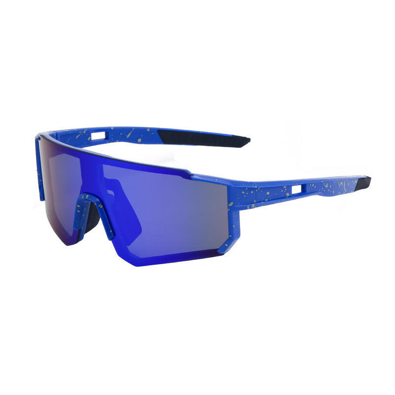 Blue Frame Sports Sunglasses with Splatter Design Mirrored Lens