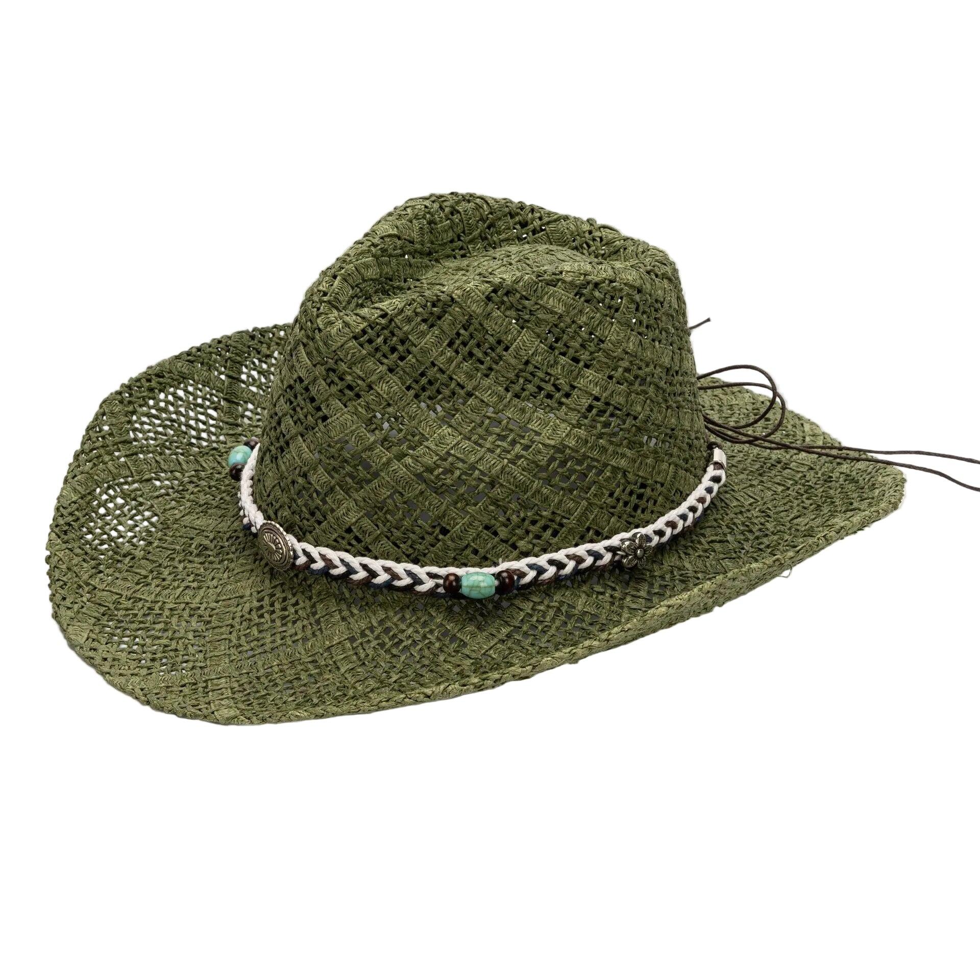 Green Handmade Straw Cowboy Hat