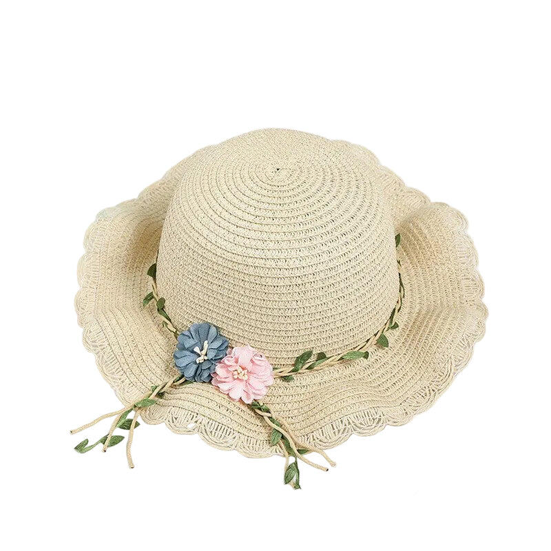 Beige Girls Summer Princess Straw Straw Hat and Matching Purse Set