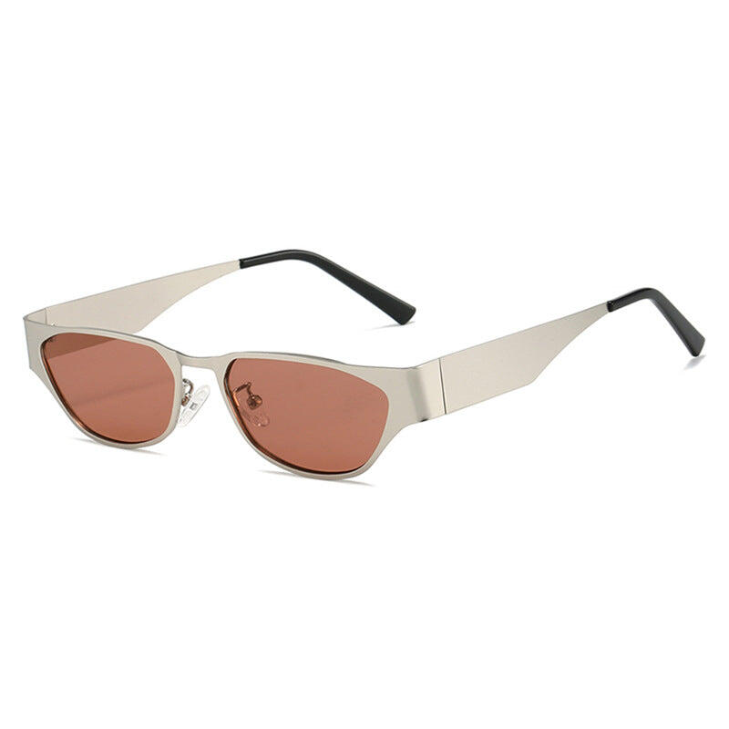 Silver Frame Powder Film Retro Cat Eye Sunglasses
