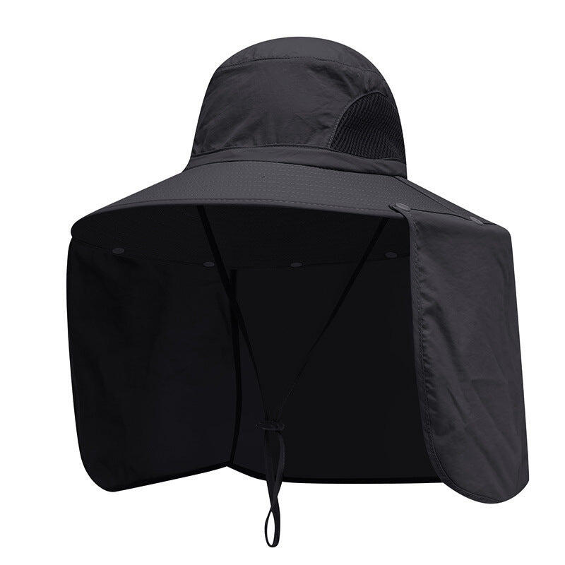 Black UPF 50+ Sun Protection Fishing Hat Wide Brim Neck Flap