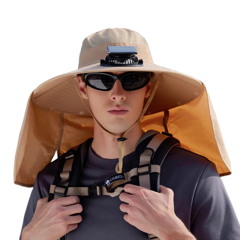 Khaki Outdoor Solar Fan Sun Hat