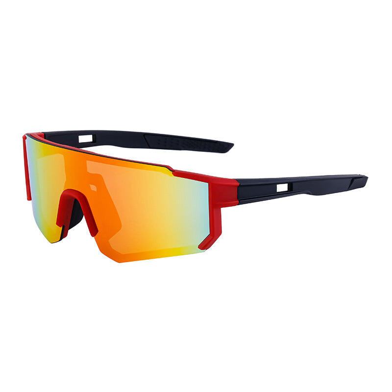 Red and Black Frame Sports Sunglasses with Fire Mirrored Lens