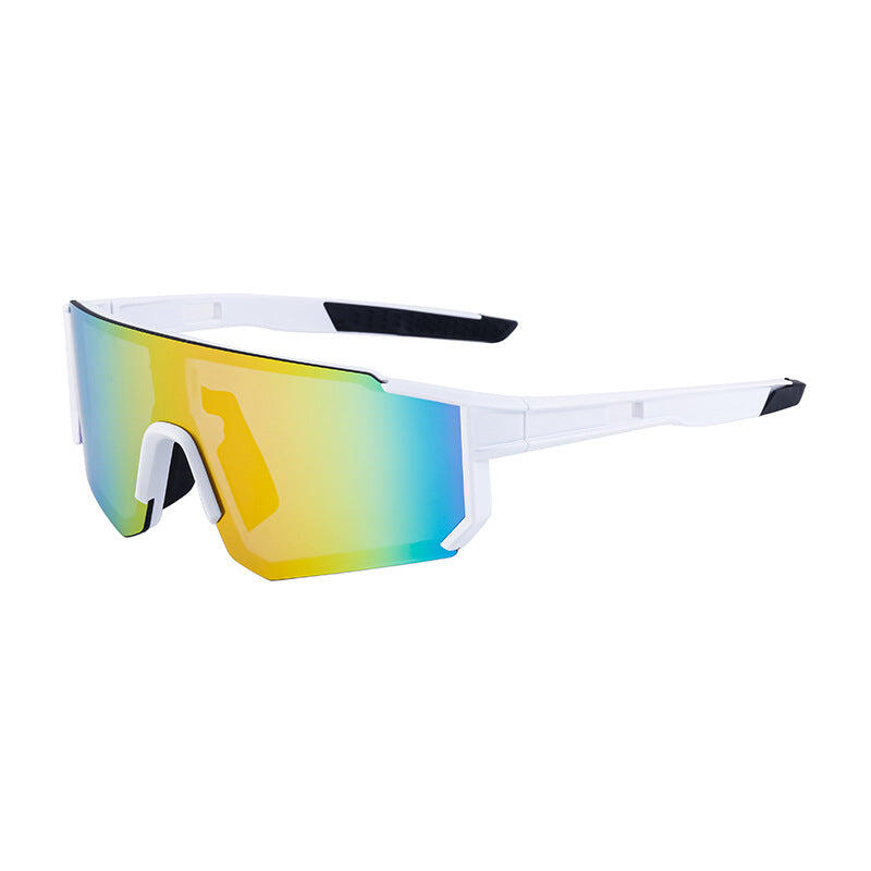 White Frame Sports Sunglasses with Rainbow Mirrored Lens