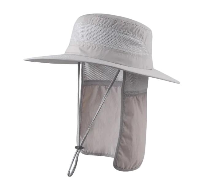Wide Brim Sun Hat with Neck Flap  Safari Cap Mesh Breathable - Grey