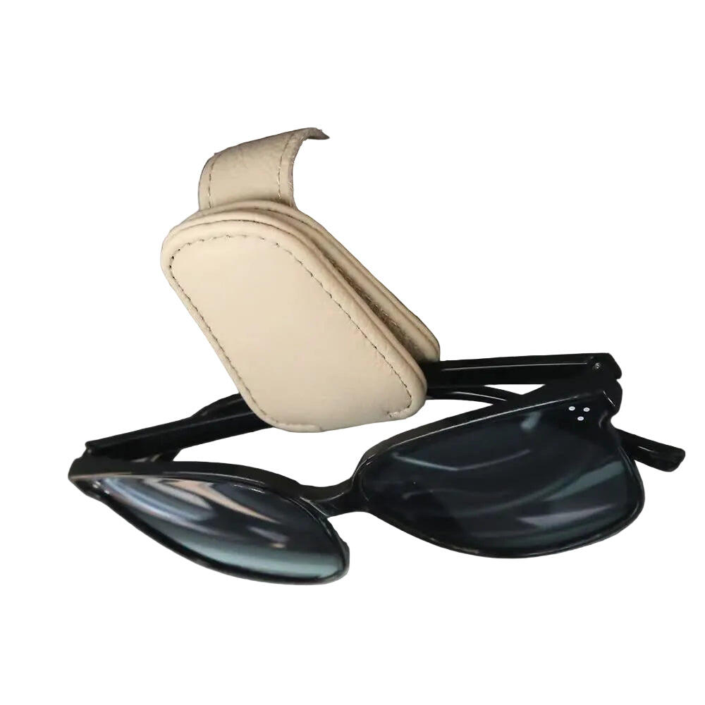 2pcs Beige Car Sun Visor Glasses Holder