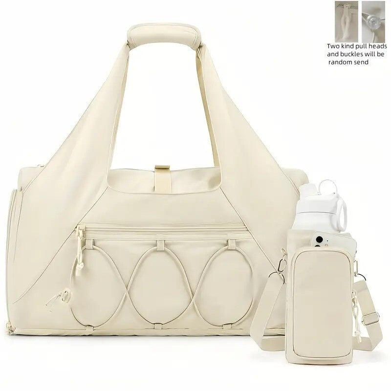 White High-Capacity Yoga Gym Duffel Set with Bonus Bottle Phone Pouch