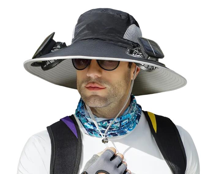 Black Dual Solar Fan Hat with Rechargeable Battery