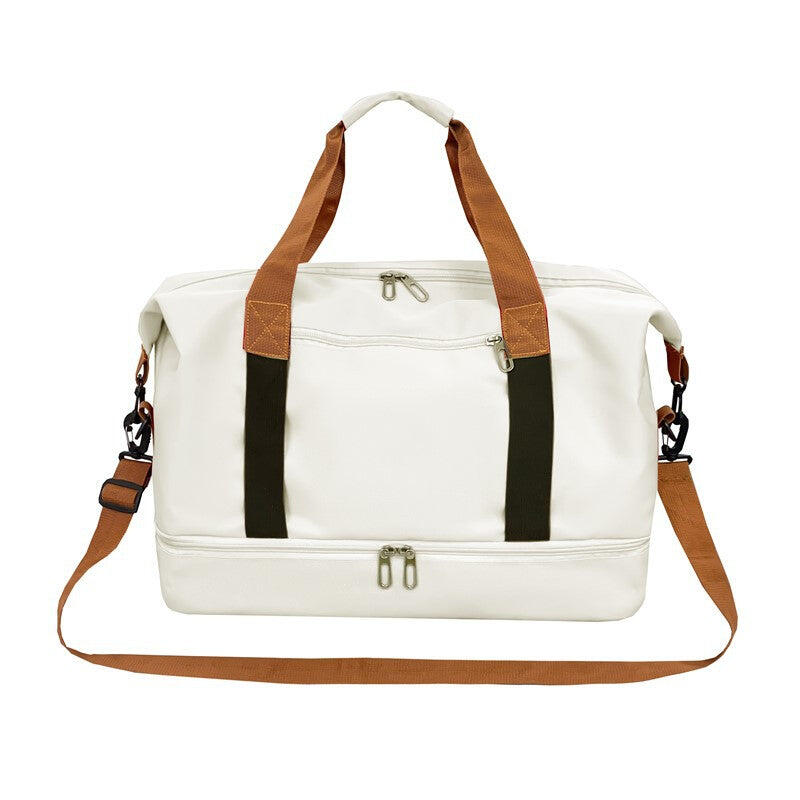 Beige Large Capacity Travel Duffel Bag for Women with Yoga Mat Holder