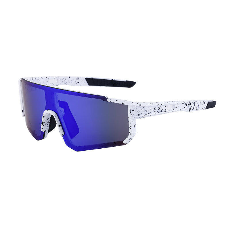 Ink Dot White Frame Blue Mirrored Sports Sunglasses