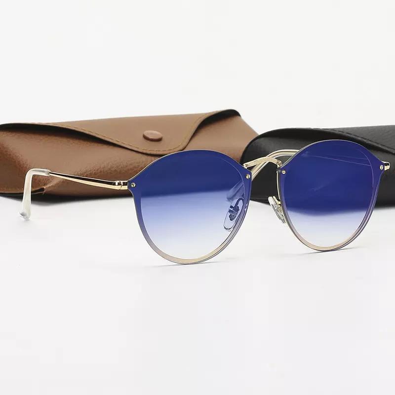 Gold Frame Gradient Blue Round Sunglasses