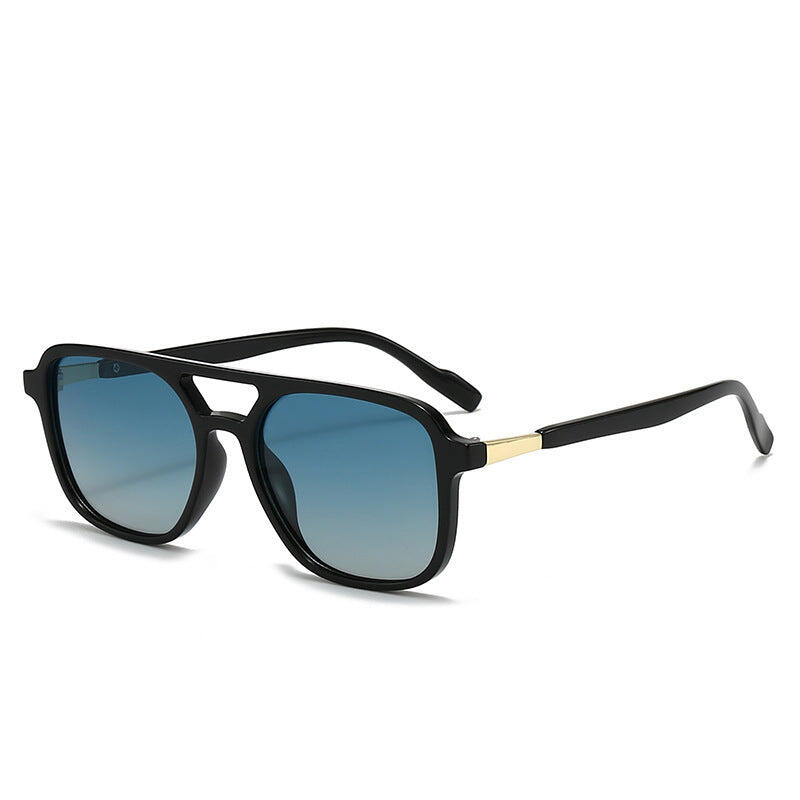 Black Retro Double Bridge Square Frame Polarized Sunglasses
