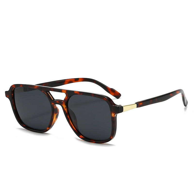 Brown Retro Double Bridge Square Frame Polarized Sunglasses