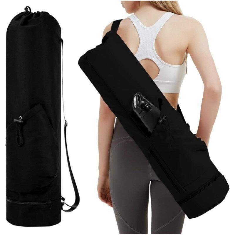 Black Durable Yoga Mat Carry Bag (Mugs are filming props, not included)