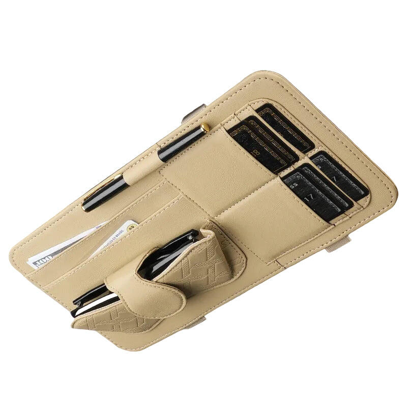 Khaki Car Sun Visor Clip with Sunglasses Holder