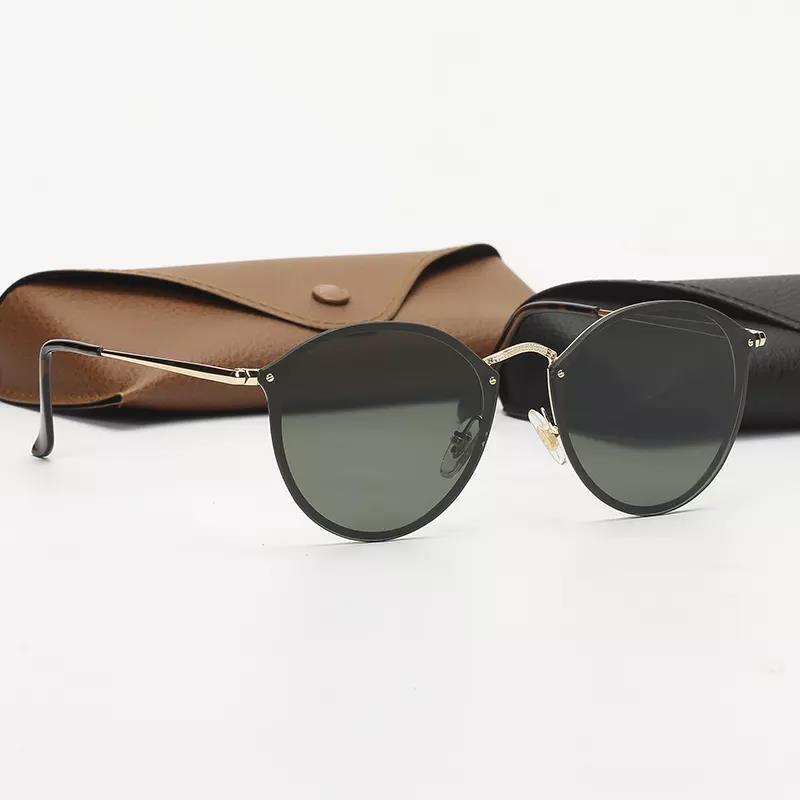 Gold Frame Ink Green Round Sunglasses