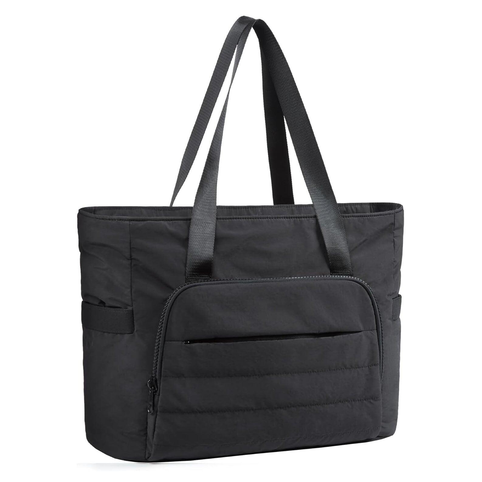 Black Versatile Women's Gym Tote Bag with Yoga Mat Strap