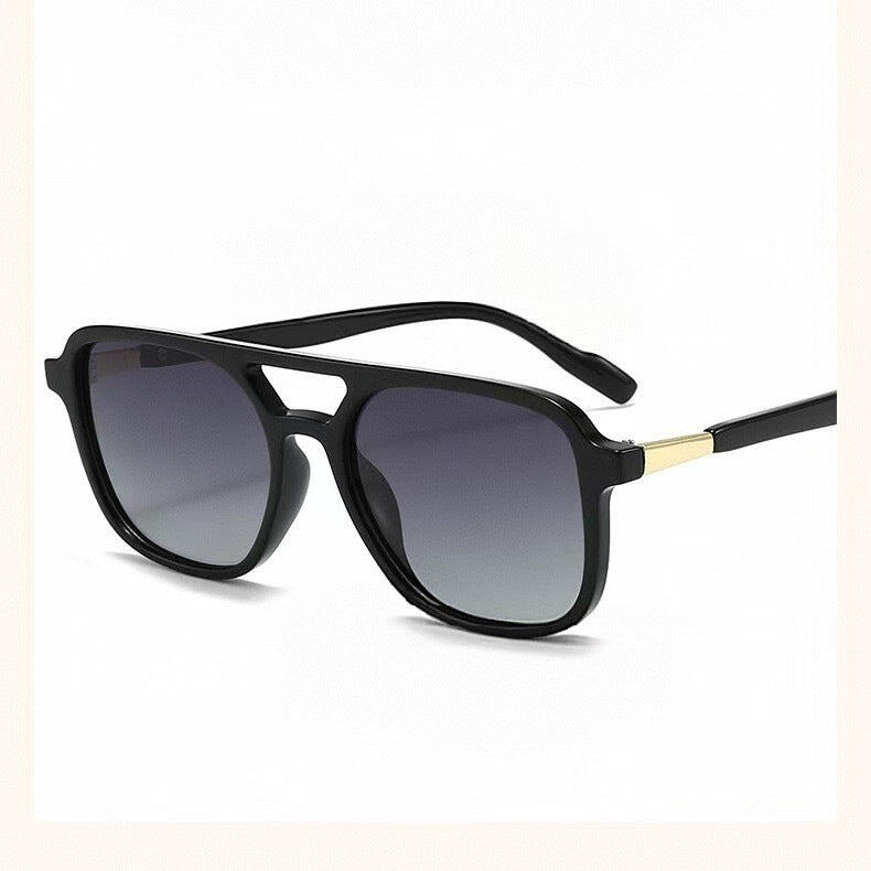 Black Retro Double Bridge Square Frame Polarized Sunglasses