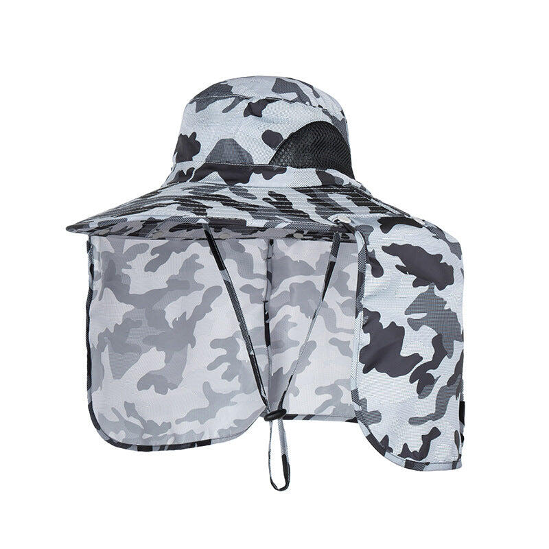 Camouflage Light Grey Fishing Hat Wide Brim Neck Flap