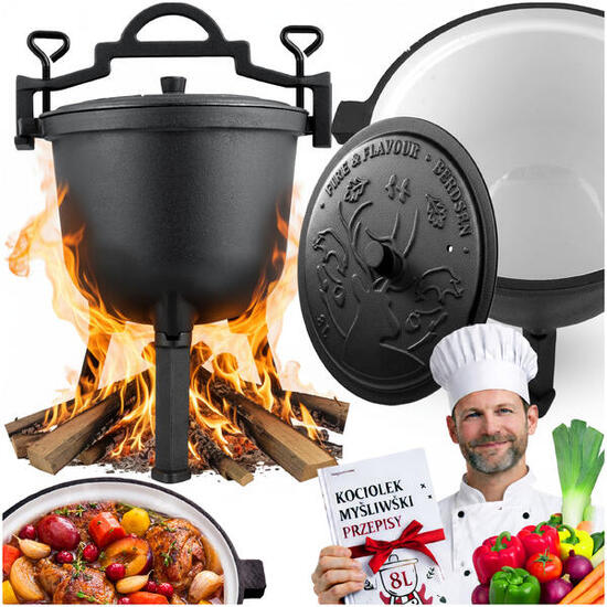 Garnek emaliowany kociołek żeliwny Berdsen BD-481 emaliowany 8L na ognisko grill