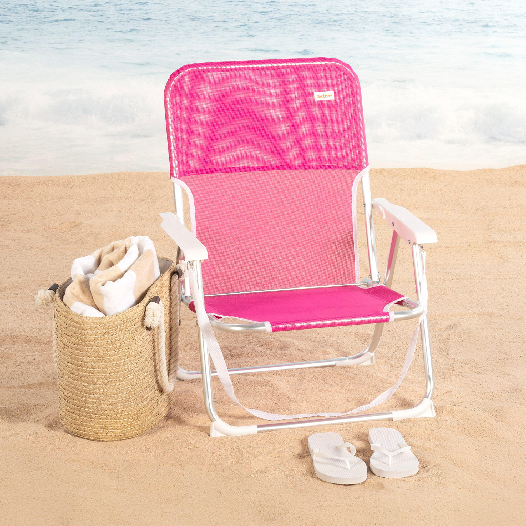 Aktive Set 2 Chaises de plage pliantes 44x40x72 cm fuchsia avec poignée 2/7