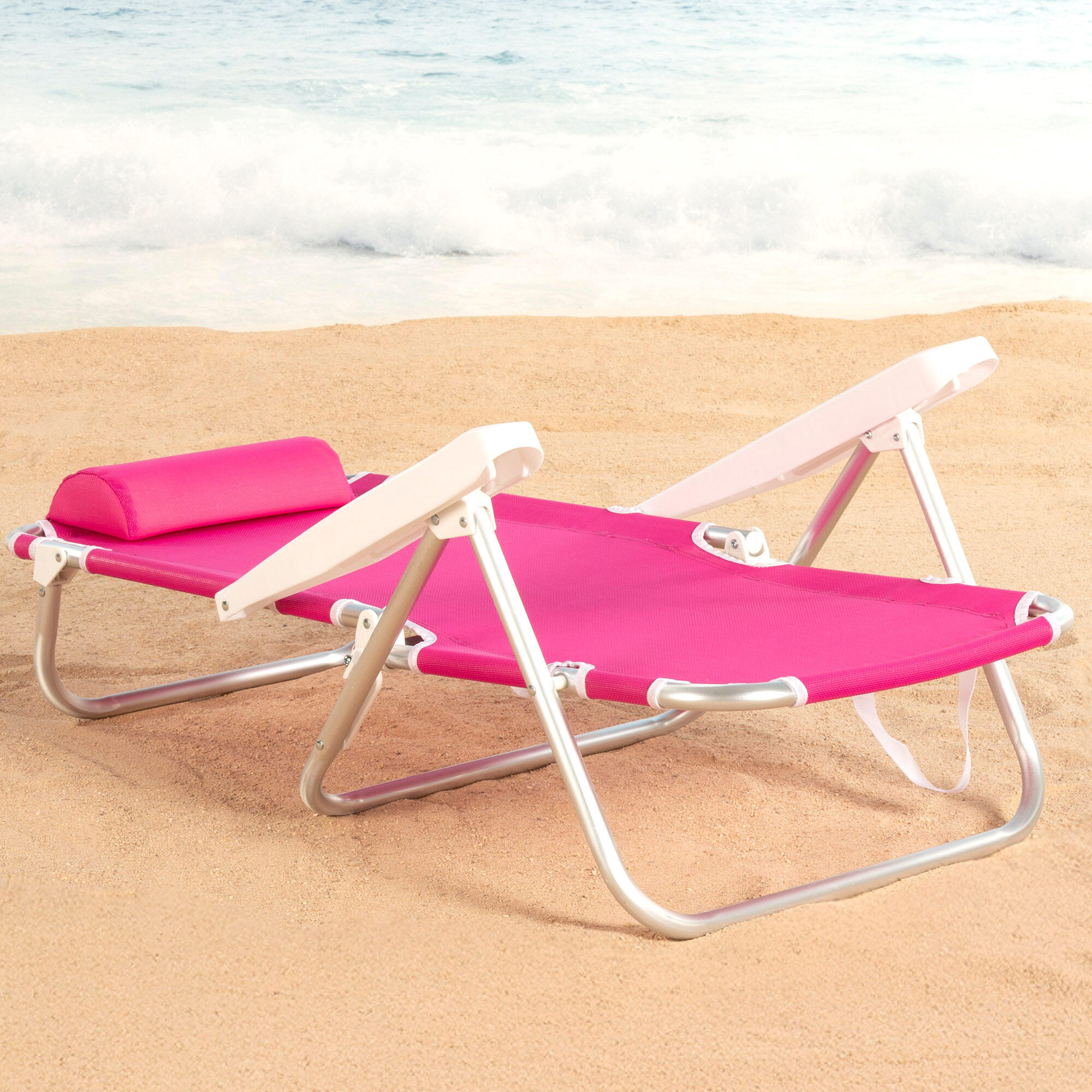 Aktive Lot de 2 chaises de plage basses multipositions 48x46x84 cm fuchsia 3/7