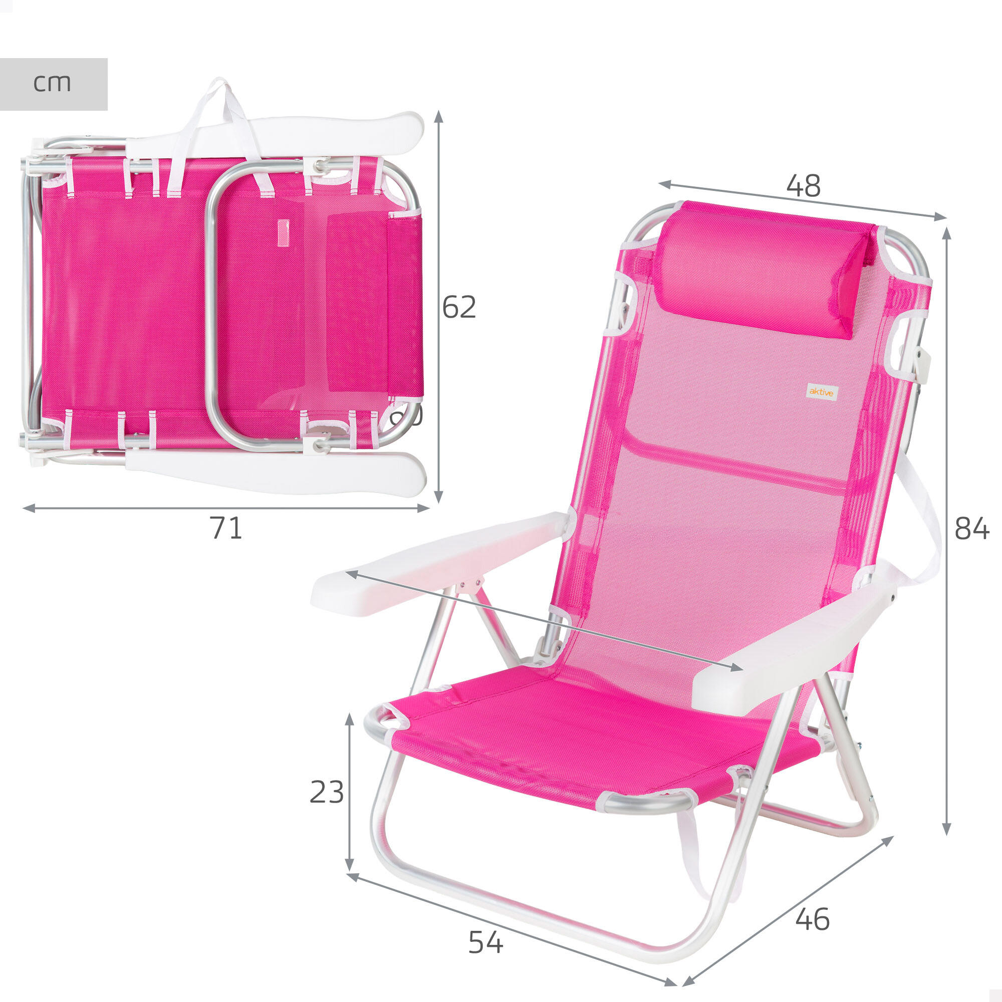 Aktive Lot de 2 chaises de plage basses multipositions 48x46x84 cm fuchsia 4/7