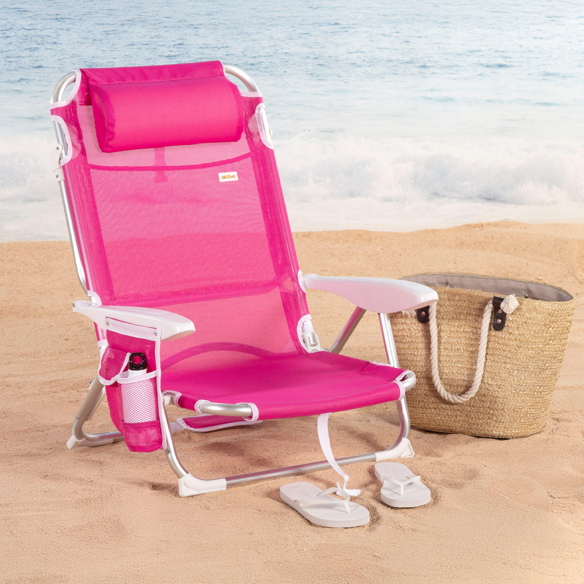 Aktive Set di 2 sedie da spiaggia basse pieghevoli multiposizione 51x45x76 cm 2/7