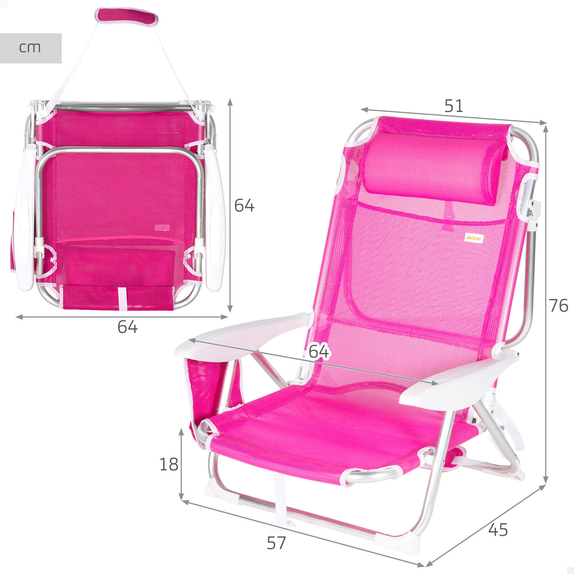 Aktive Set di 2 sedie da spiaggia basse pieghevoli multiposizione 51x45x76 cm 4/7