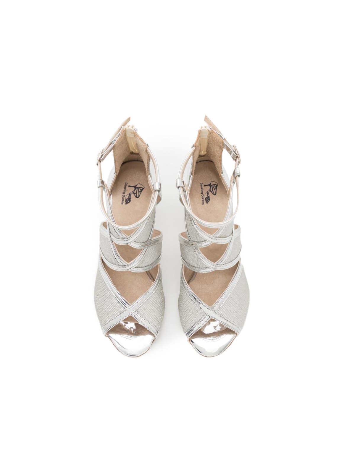 Glow Star Tanzschuhe in Silber Glitter & Wildleder-Sohle 3/5