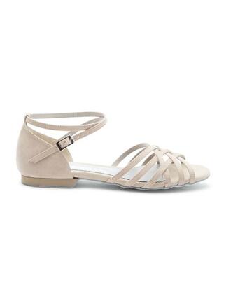 Chaussures de danse DQ02 daim beige plates | semelle daim ou extérieure